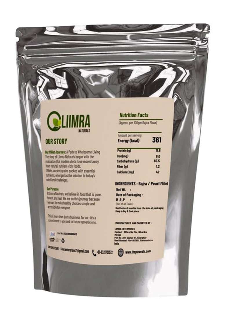 Liimra Naturals Pearl Millet Bajra Flour 250 Gm - High Fiber, Protein-Packed, Low Gi, Gluten-Free, Mineral Rich, 100% Chakki Fresh Flour - Indya