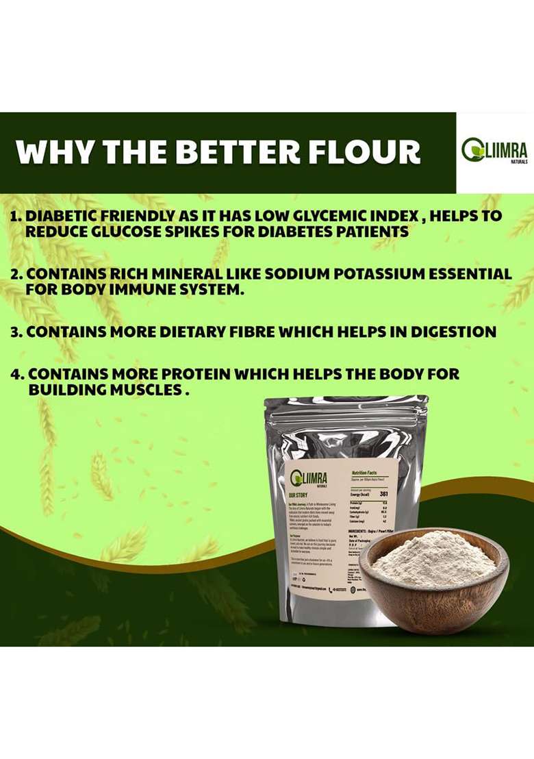 Liimra Naturals Pearl Millet Bajra Flour 250 Gm - High Fiber, Protein-Packed, Low Gi, Gluten-Free, Mineral Rich, 100% Chakki Fresh Flour - Indya