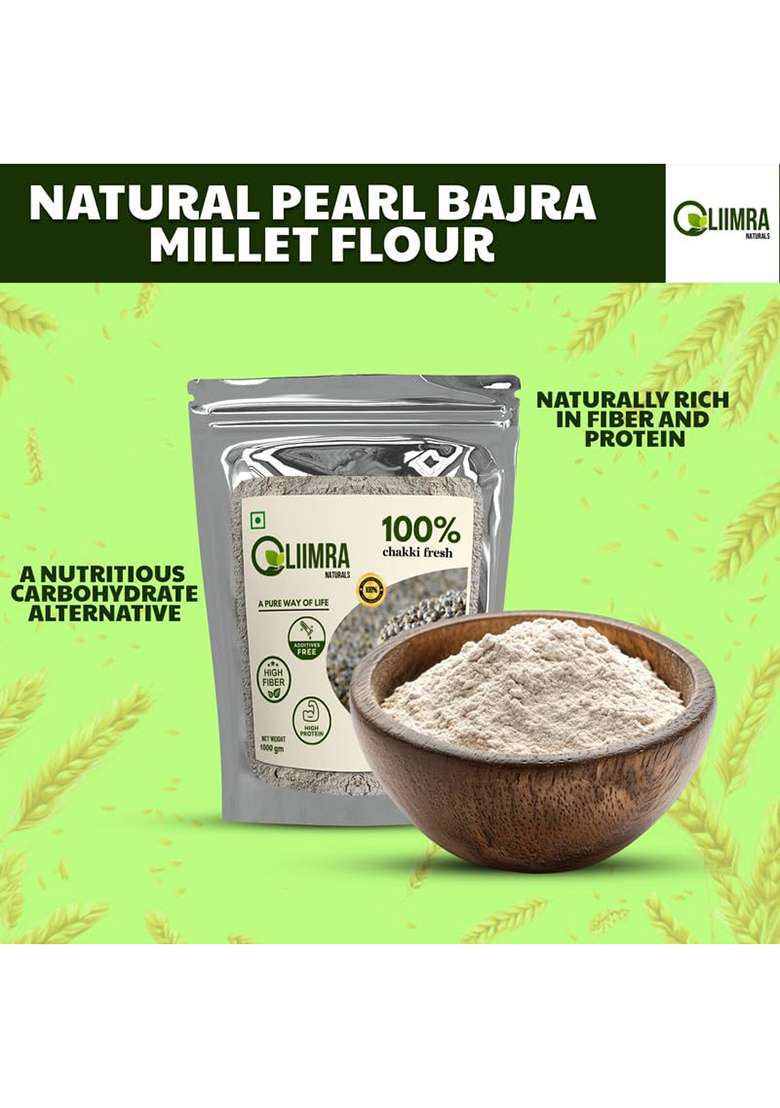 Liimra Naturals Pearl Millet Bajra Flour 250 Gm - High Fiber, Protein-Packed, Low Gi, Gluten-Free, Mineral Rich, 100% Chakki Fresh Flour - Indya