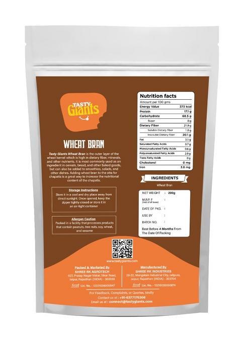 Tasty Giants Wheat Bran 1Kg|Atta Choker|High Fiber|Source Of Iron|Helps Reduce Cholesterol & Weight Control|Good Digestive Health|Diabetic Friendly
