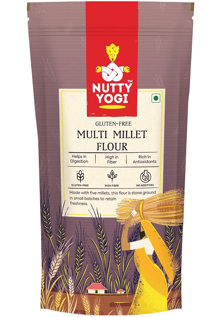 Nutty Yogi 5 Multi Millet Flour L Gluten Free L Grain-Free, L Amaranth, Bajra, Foxtail Millet, Sorghum, Ragi L Diet Food For Weight Loss L Mix In Atta To Make It Multigrain Atta 400G |