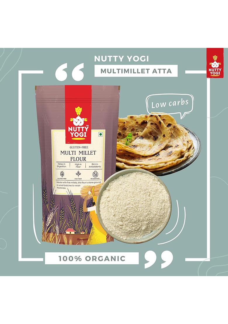 Nutty Yogi 5 Multi Millet Flour L Gluten Free L Grain-Free, L Amaranth, Bajra, Foxtail Millet, Sorghum, Ragi L Diet Food For Weight Loss L Mix In Atta To Make It Multigrain Atta 400G |