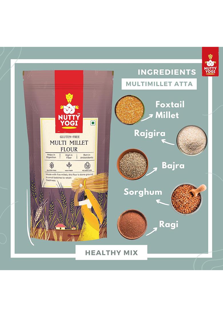 Nutty Yogi 5 Multi Millet Flour L Gluten Free L Grain-Free, L Amaranth, Bajra, Foxtail Millet, Sorghum, Ragi L Diet Food For Weight Loss L Mix In Atta To Make It Multigrain Atta 400G |