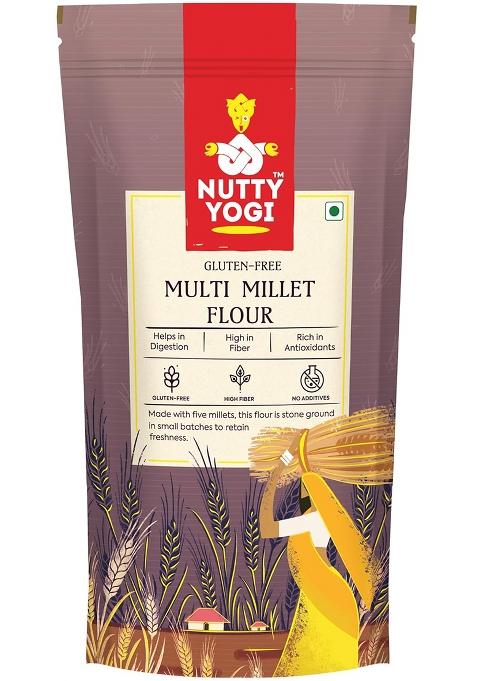 Nutty Yogi 5 Multi Millet Flour L Gluten Free L Grain-Free, L Amaranth, Bajra, Foxtail Millet, Sorghum, Ragi L Diet Food For Weight Loss L Mix In Atta To Make It Multigrain Atta 400G |