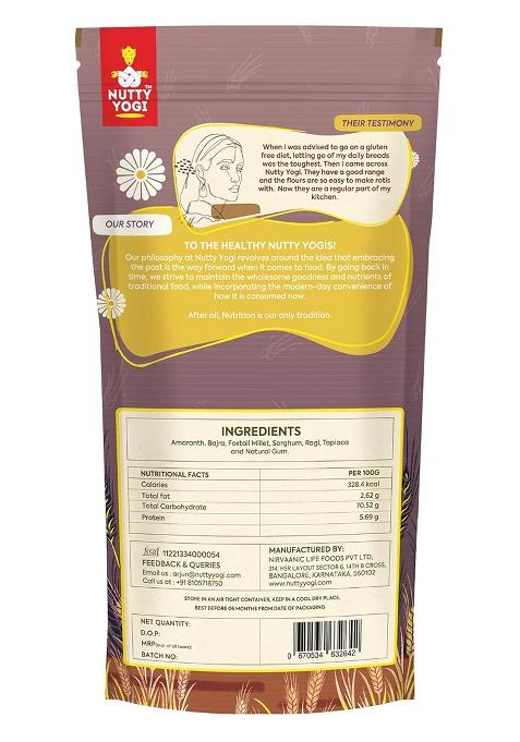 Nutty Yogi 5 Multi Millet Flour L Gluten Free L Grain-Free, L Amaranth, Bajra, Foxtail Millet, Sorghum, Ragi L Diet Food For Weight Loss L Mix In Atta To Make It Multigrain Atta 400G |