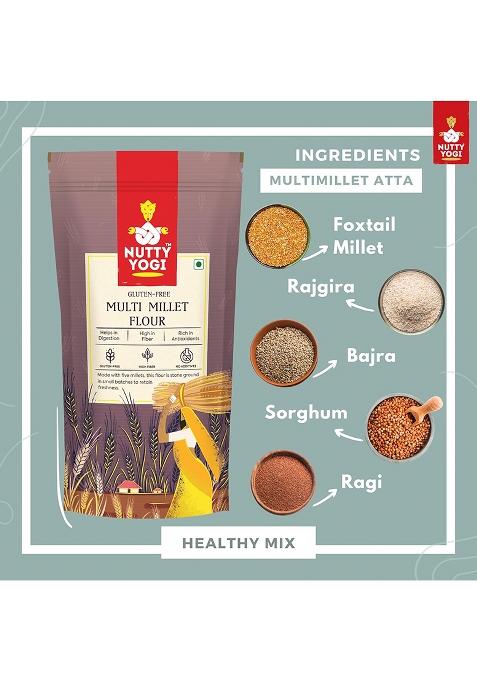 Nutty Yogi 5 Multi Millet Flour L Gluten Free L Grain-Free, L Amaranth, Bajra, Foxtail Millet, Sorghum, Ragi L Diet Food For Weight Loss L Mix In Atta To Make It Multigrain Atta 400G |