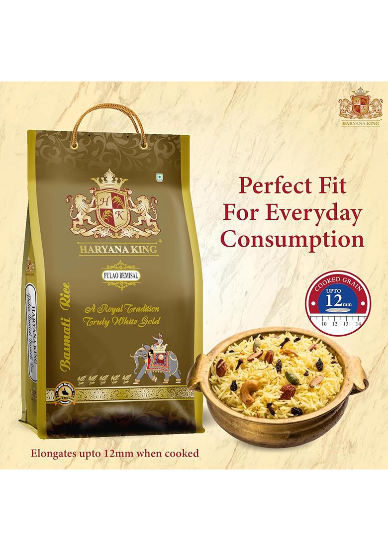 Haryana King Pulao Basmati Rice – 5Kg | Long Grain | Naturally Aromatic & Quick Cooking | Ideal For Veg & Peas Pulao, Fried Rice & Everyday Dishes | Non-Sticky
