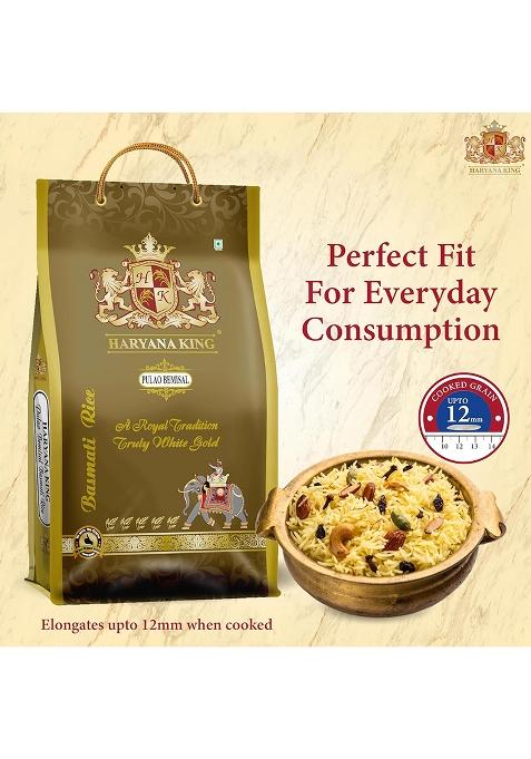 Haryana King Pulao Basmati Rice – 5Kg | Long Grain | Naturally Aromatic & Quick Cooking | Ideal For Veg & Peas Pulao, Fried Rice & Everyday Dishes | Non-Sticky