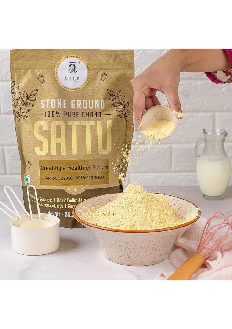 Adya Organics Sattu Powder | Gluten Free Roasted Black Chana Flour | 100% Natural & Gluten Free Chana Sattu L Atta With High Fiber | Sattu Drink Powder 500Gm