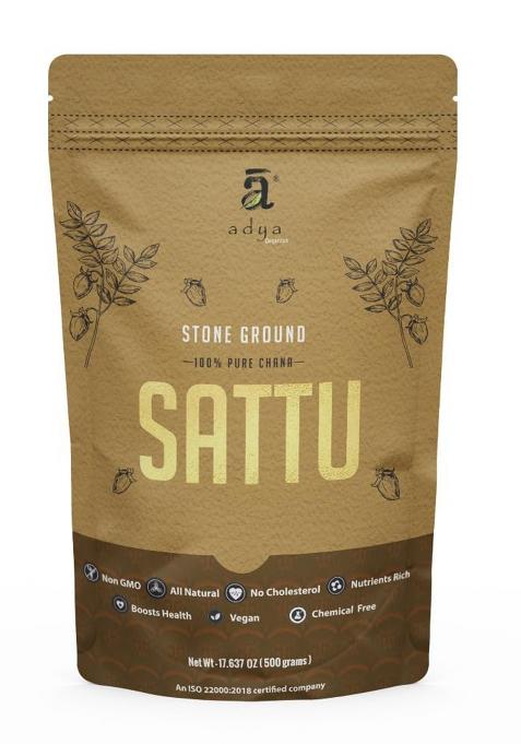 Adya Organics Sattu Powder | Gluten Free Roasted Black Chana Flour | 100% Natural & Gluten Free Chana Sattu L Atta With High Fiber | Sattu Drink Powder 500Gm