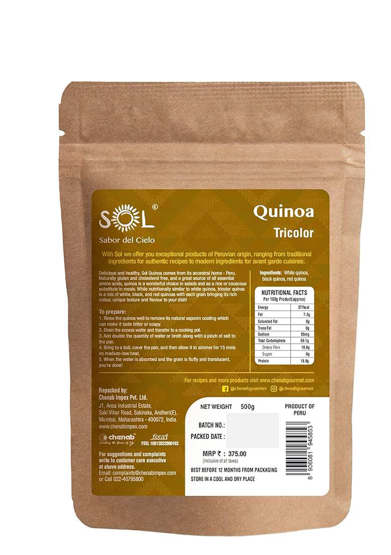 Sol Peruvian Tricolor Quinoa, 500G - Indya