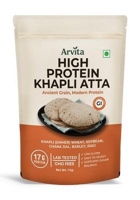 Arvita High Protein Khapli Atta - Ancient Emmer Wheat Flour | 17G Protein Per 100G | Low Gi, Diabetic Friendly & Easy To Digest | Healthy Atta For Health-Conscious Families | Lab Tested & Gmo Free | 1 Kg