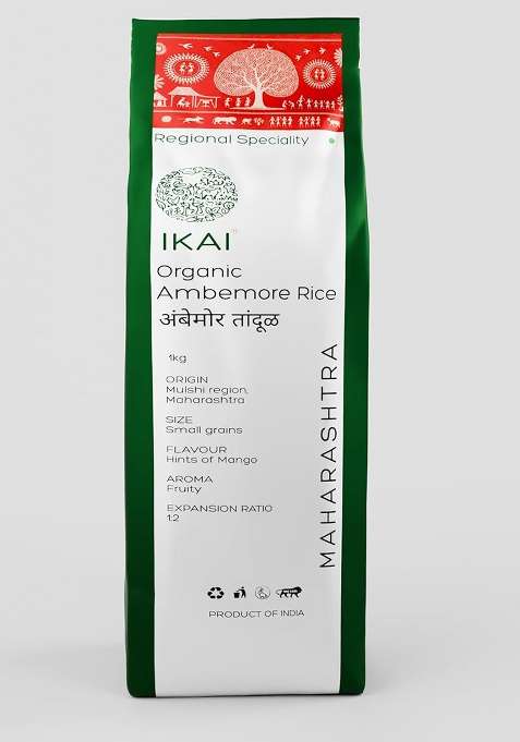 Ikai Organic Ambemore/Ambemohar Rice 1Kg | Premium Short Grain & Aromatic Rice | Soft, Fluffy Texture | Ideal For Everyday Meals, Pulao, Khichdi & Traditional Dishes