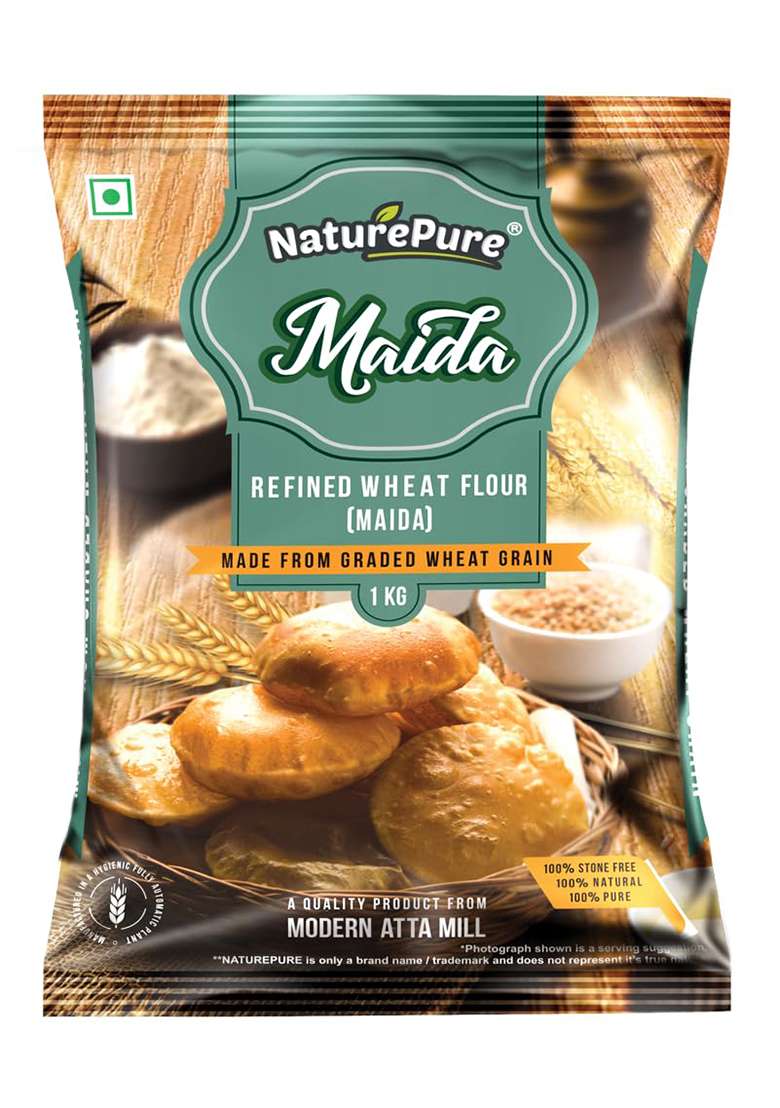 Naturepure Refined Wheat Flour (Maida) 1Kg | 100% Natural Whole Wheat Maida Flour | No Preservatives & No Additives | Rich In Taste - Indya
