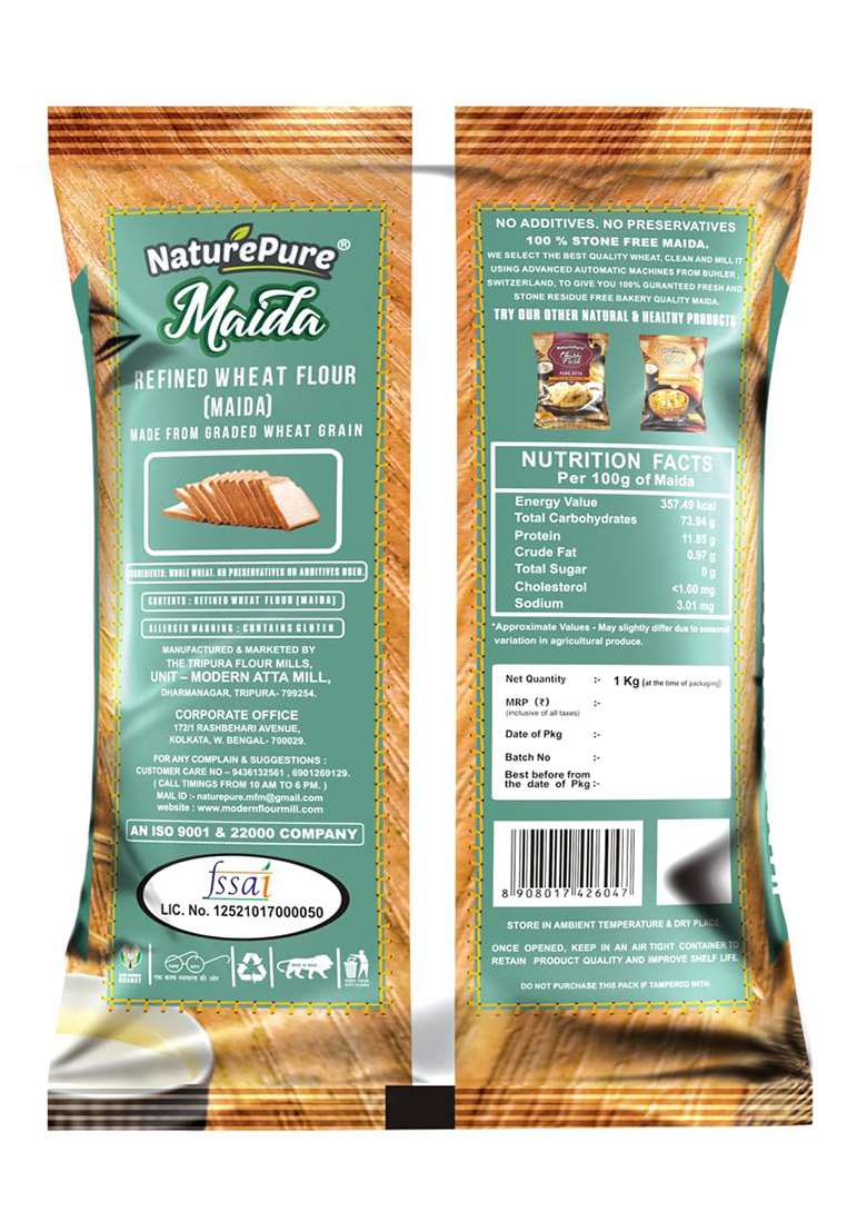 Naturepure Refined Wheat Flour (Maida) 1Kg | 100% Natural Whole Wheat Maida Flour | No Preservatives & No Additives | Rich In Taste - Indya
