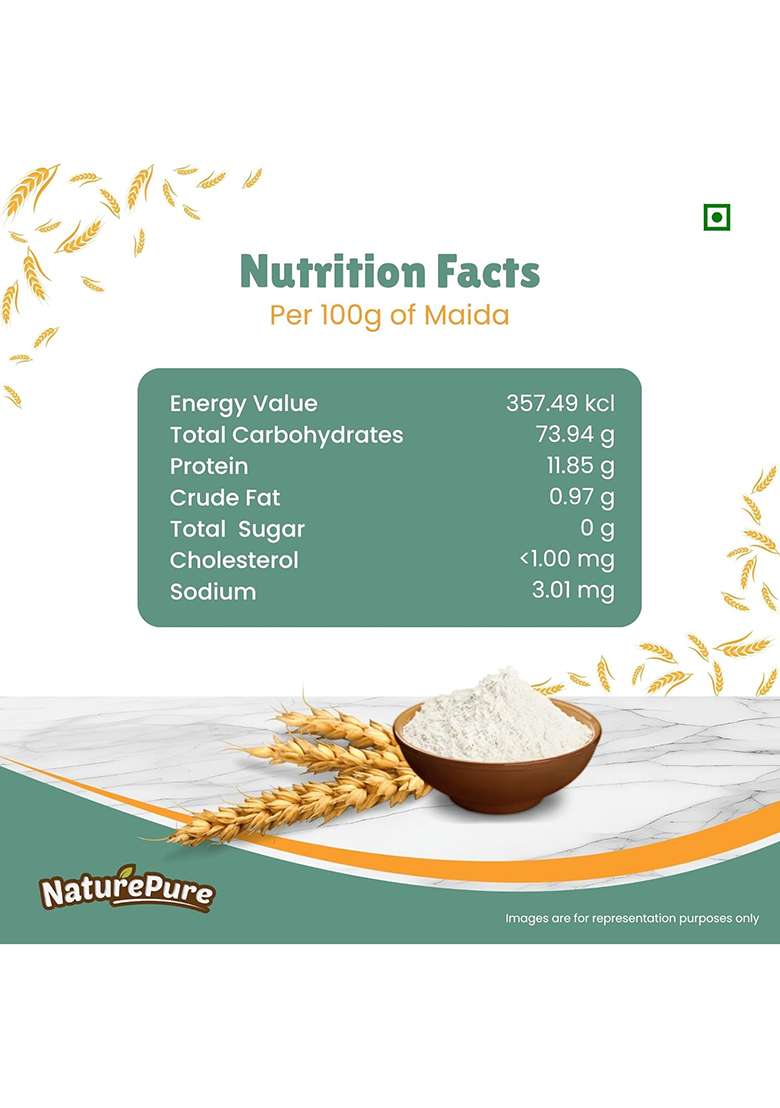 Naturepure Refined Wheat Flour (Maida) 1Kg | 100% Natural Whole Wheat Maida Flour | No Preservatives & No Additives | Rich In Taste - Indya