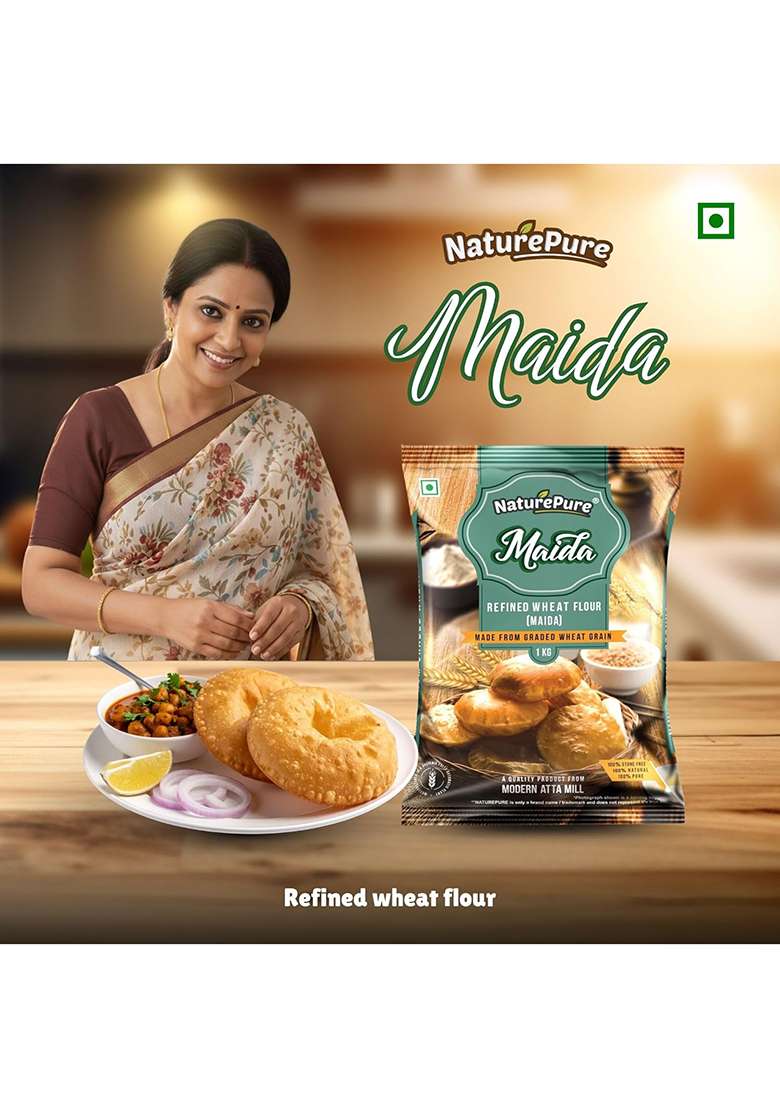 Naturepure Refined Wheat Flour (Maida) 1Kg | 100% Natural Whole Wheat Maida Flour | No Preservatives & No Additives | Rich In Taste - Indya