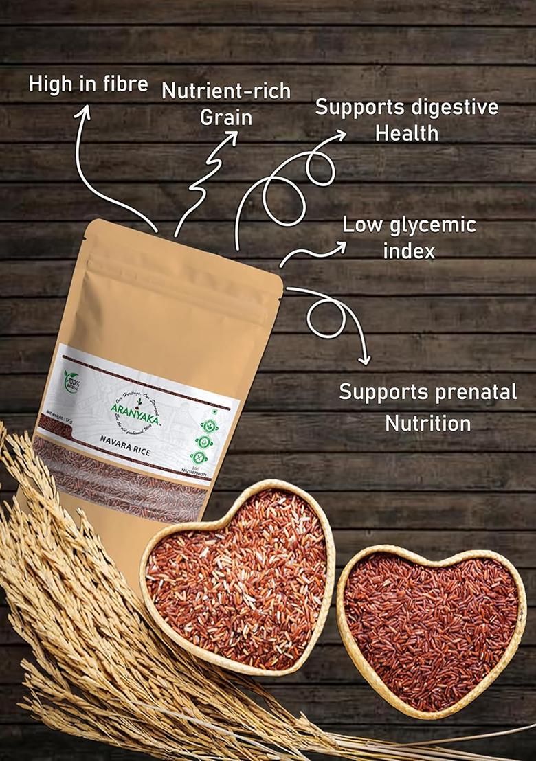 Aranyaka Navara Red Rice | 1000G | (Raw, Unpolished, Medium Grain) | Diabetic Friendly | Red Rice |