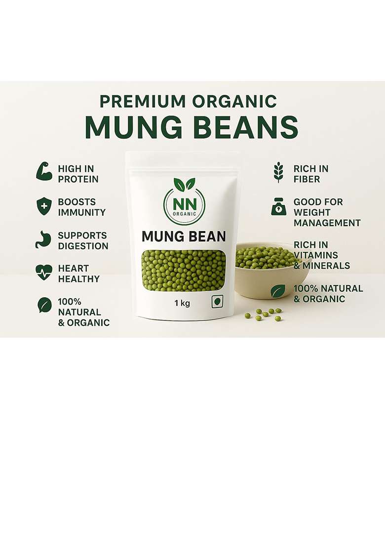 Nn Organic Mung Beans 1 Kg | Organic Green Sabut Moong | Protein Rich & Naturally Grown Green Gram Whole - Indya