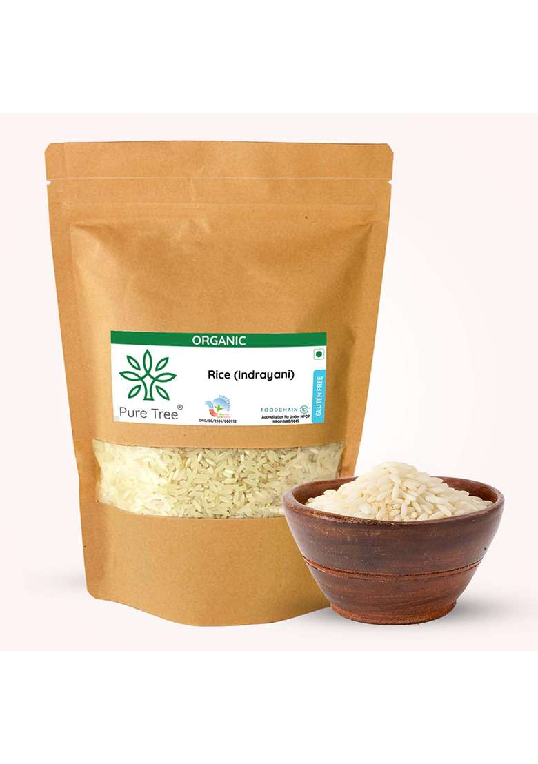 Pure Tree Certified Organic Indrayani Rice (White) | 850 G | Indrani Chawal | White Rice | Raw Rice Gluten Free Calorie - Indya