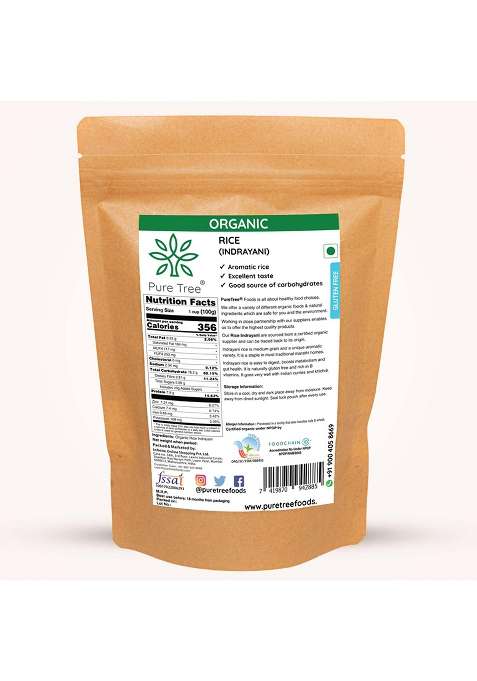 Pure Tree Certified Organic Indrayani Rice (White) | 850 G | Indrani Chawal | White Rice | Raw Rice Gluten Free Calorie