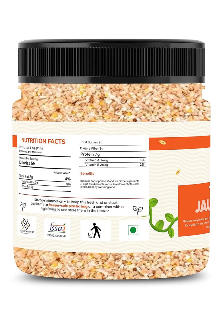 Hungry Harvest Organic & Pure Jau Dalia| Barley Daliya| Healthy Grains | Healthy And Tasty Cereal For Breakfast | Diet Food For Weight Loss| (300 Grams (Pack Of 1 Of 300 Grams))