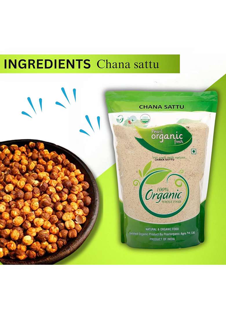 Pearl Organic Fresh Chana Sattu 500G | 100% Natural Roasted Black Chana Flour | High Protein & Fiber | Gluten Free, Vegan Superfood | Energy Booster Drink | Traditional Atta For Weight Management & Digestion - Indya