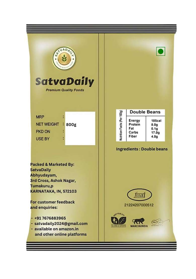 Satvadaily White Double Beans 800G Lima Beans | Double Butter Beans | Greek Giant Beans | Greek Gigante Bean - 100% Pure & Natural White Beans - Indya