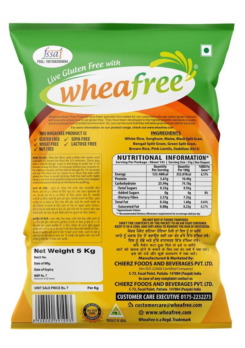 Wheafree Multigrain Gluten Free Atta (5Kg) (Pack Of 1) | Soya Free | Lactose Free | Easy To Digest | Suitable For Celiacs | Healthy And Tasty | Vegetarian