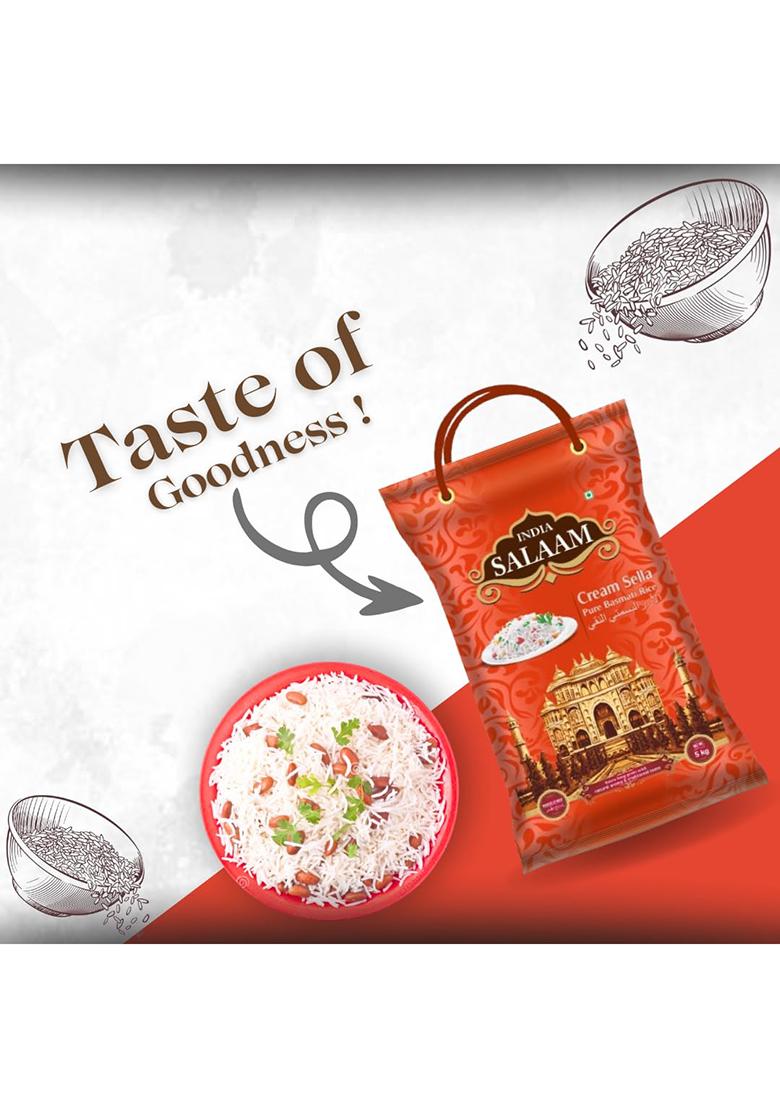 India Salaam Cream Sella Basmati Rice – 5 Kg | Premium Extra Long Grain, Aged & Parboiled | Ideal For Biryani, Pulao & Daily Meals