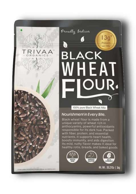 Trivaa Organics Black Wheat Flourpremium Black Wheat Kala Gehu Hand Picked Grains Low Temperature Grinding Fine Texture No Preservatives 90Days Shelf Life Non Gmo Chemical Pesticide Free Natural Rich In Fiber Protein And Nutrients Ideal For Bakin