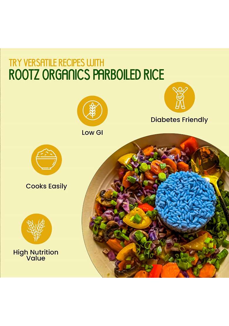 Rootz Organics Parboiled Minikit Rice | Ideal For Everyday Cooking | Soft Texture, Great Taste | Perfect For Home-Cooked Meals (1.8Kg) | Low Gi | Diabetic Friendly - Indya