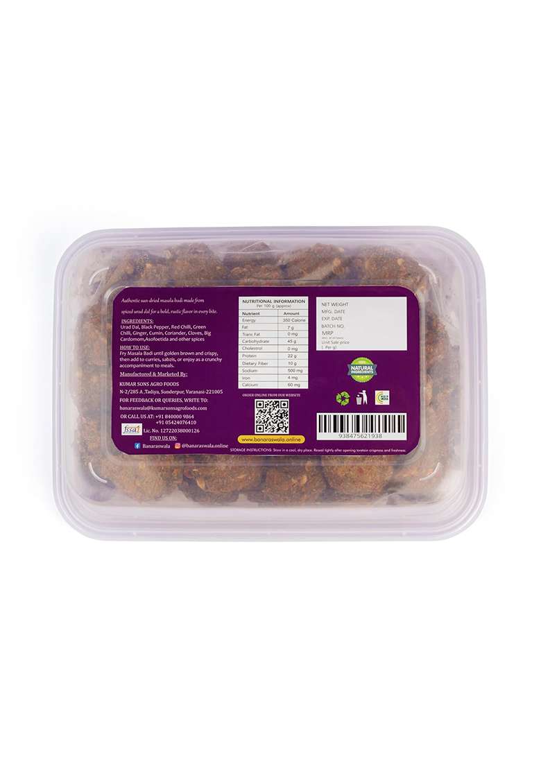 Banaraswala Masala Badi | Made With Premium Urad Dal & Spices | Handmade & Sun-Dried | No Preservatives | 400G - Indya