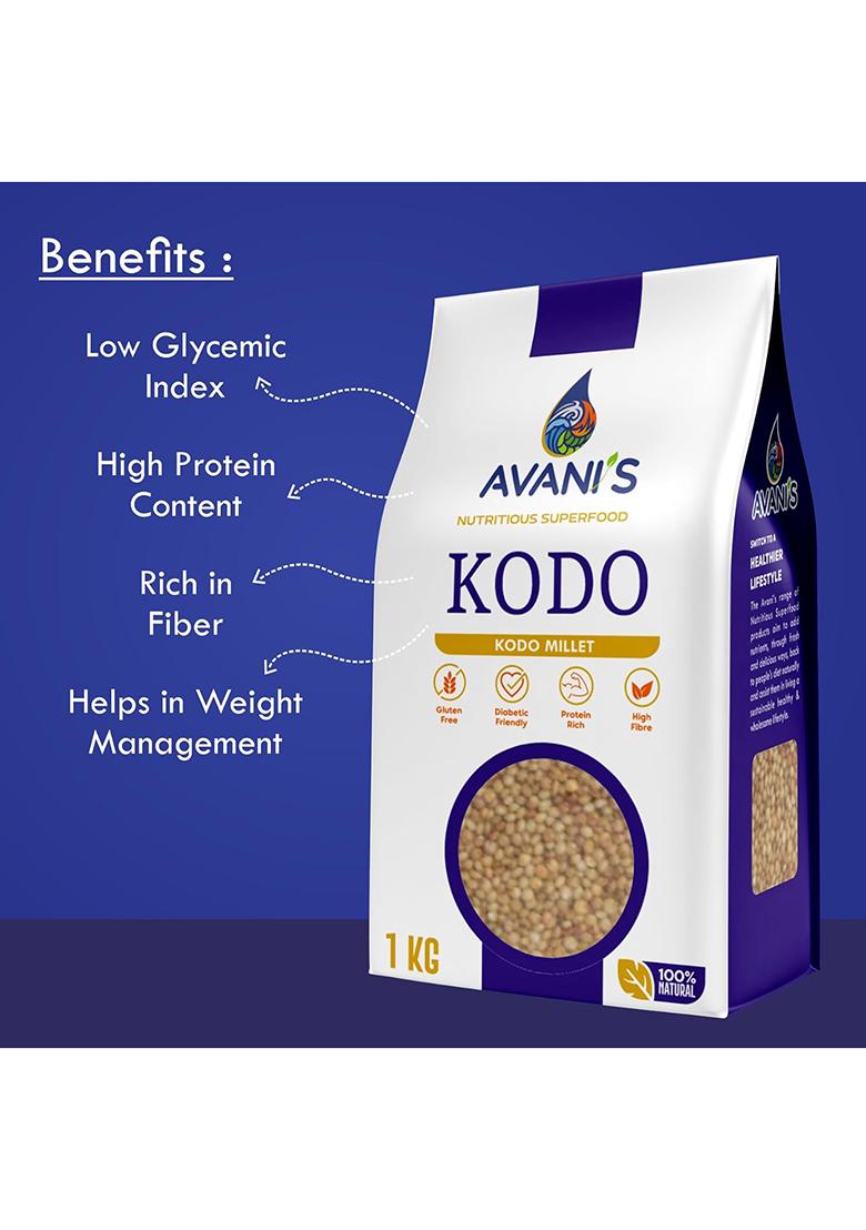 Avani'S Kodo Millet Unpolished 1Kg Each (Pack Of 2) | Kodri Naturals | Grains Kodra/Varagu/Arikelu/Hark Native Low Gi Millet Rice, High Protein & 100% More Fibre Than Rice