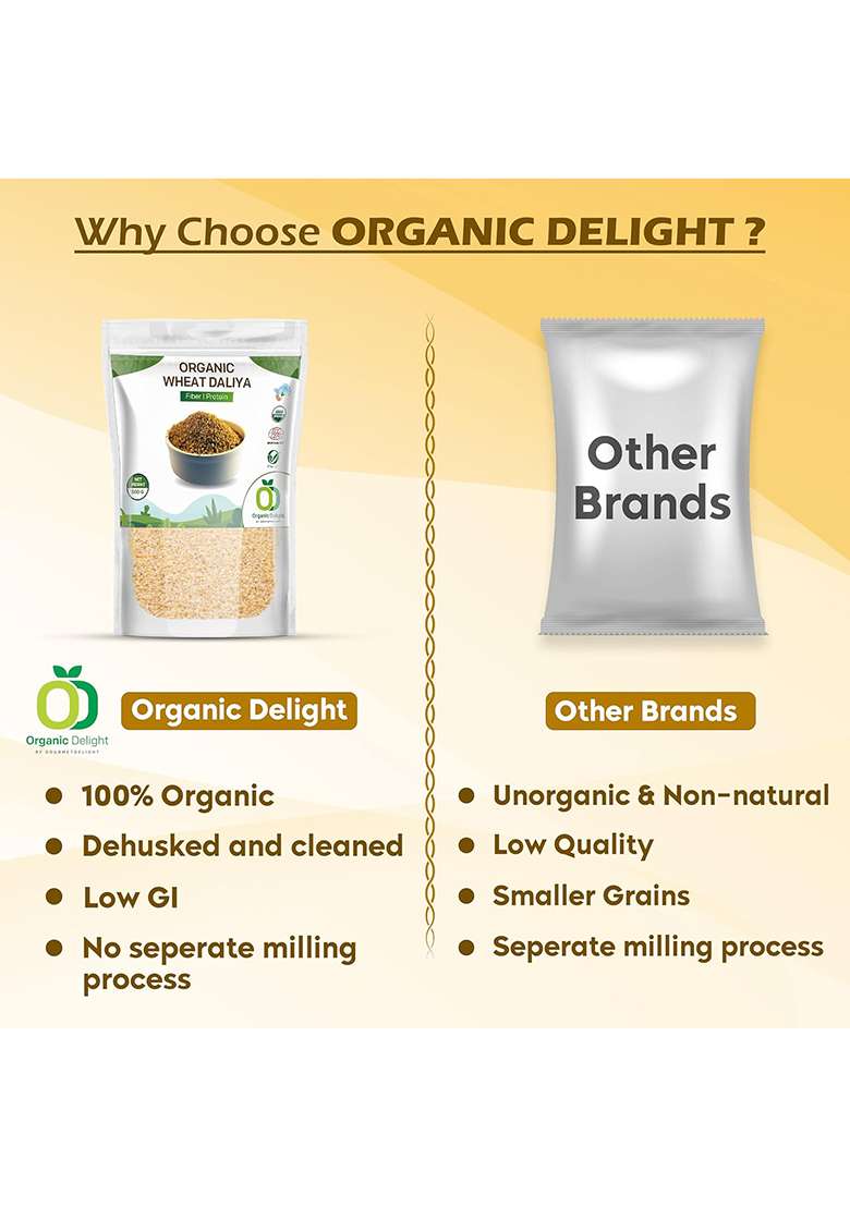 Organic Delight Wheat Daliya Dalia Rich In Fibre 1 Kg 100 Thuli Multigrain | Crushed Healthy Breakfast Easy To Digest Usda Certified - Indya
