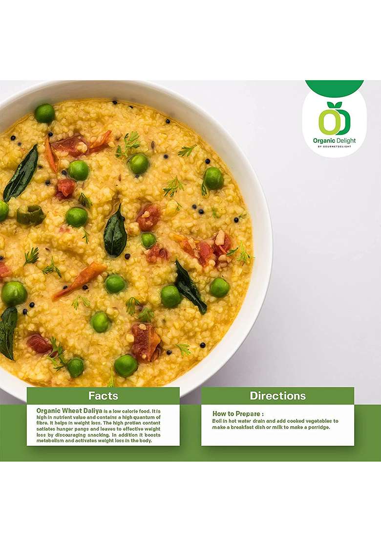 Organic Delight Wheat Daliya Dalia Rich In Fibre 1 Kg 100 Thuli Multigrain | Crushed Healthy Breakfast Easy To Digest Usda Certified - Indya