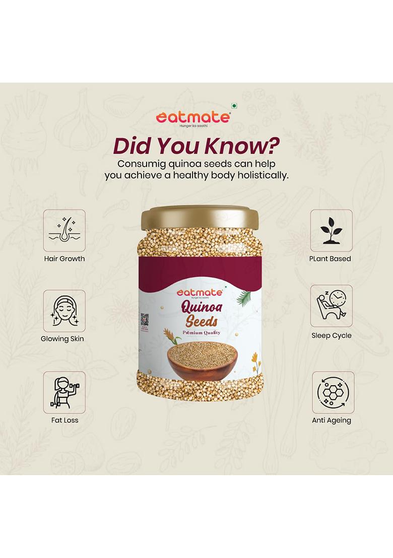 Eatmate Premium Quinoa Seeds, Gluten Free Quinoa, Healthy Breakfast, Diet Food For Weight Management Natural Superfood, Plastic Jar