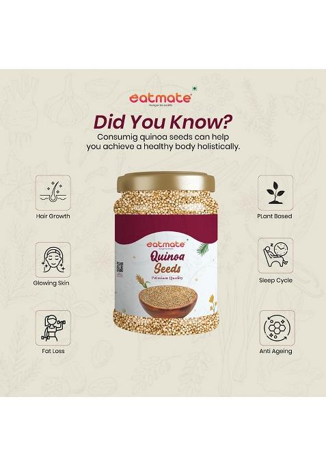 Eatmate Premium Quinoa Seeds, Gluten Free Quinoa, Healthy Breakfast, Diet Food For Weight Management Natural Superfood, Plastic Jar