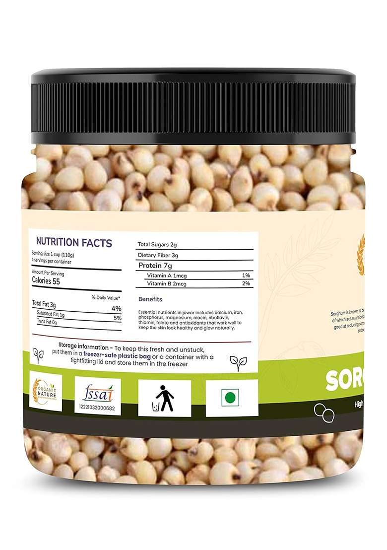 Organic Nature Whole Jowar 250 Gms Or Sorghum Grain Pearl Millet Or Desi Jowar (Jar Pack) - Indya