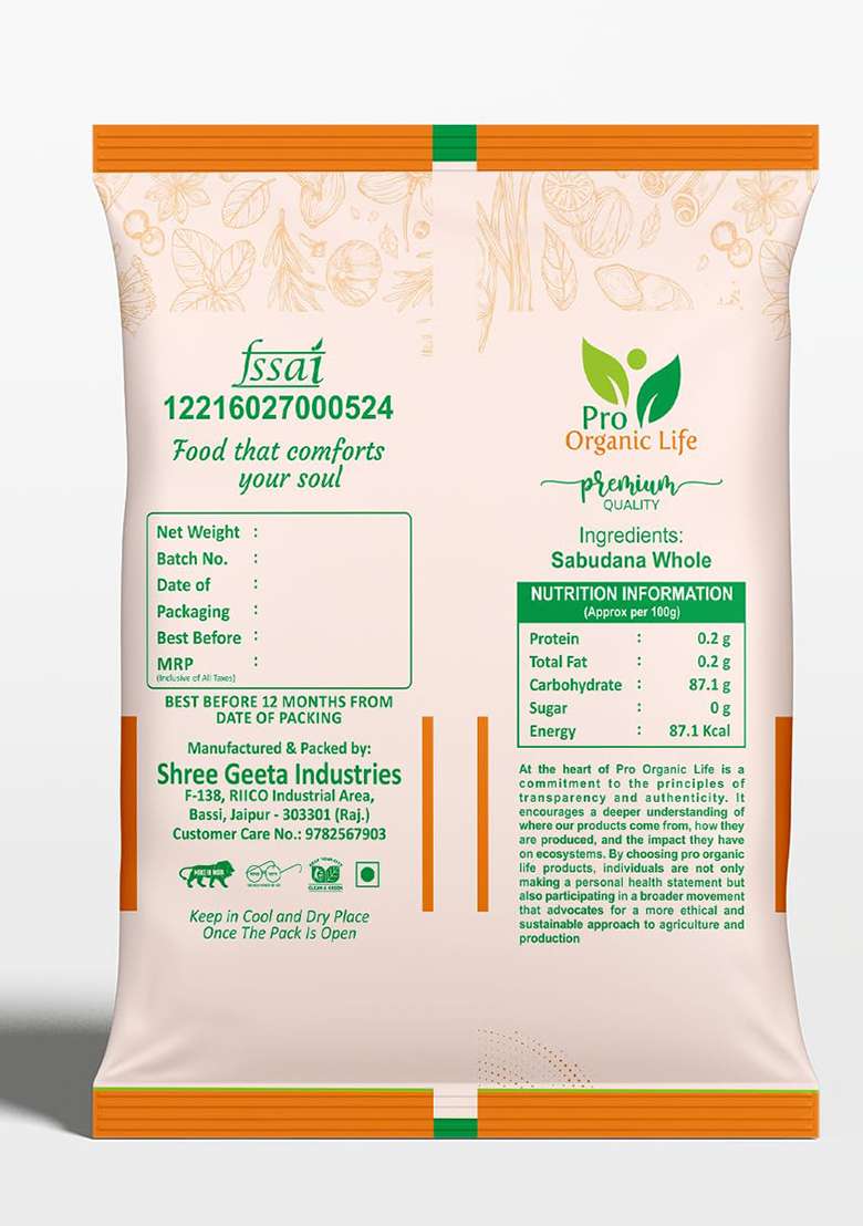 Pro Organic Life Indori Sabudana Pearls, Sago Small Sabudana 450 Grm - Indya