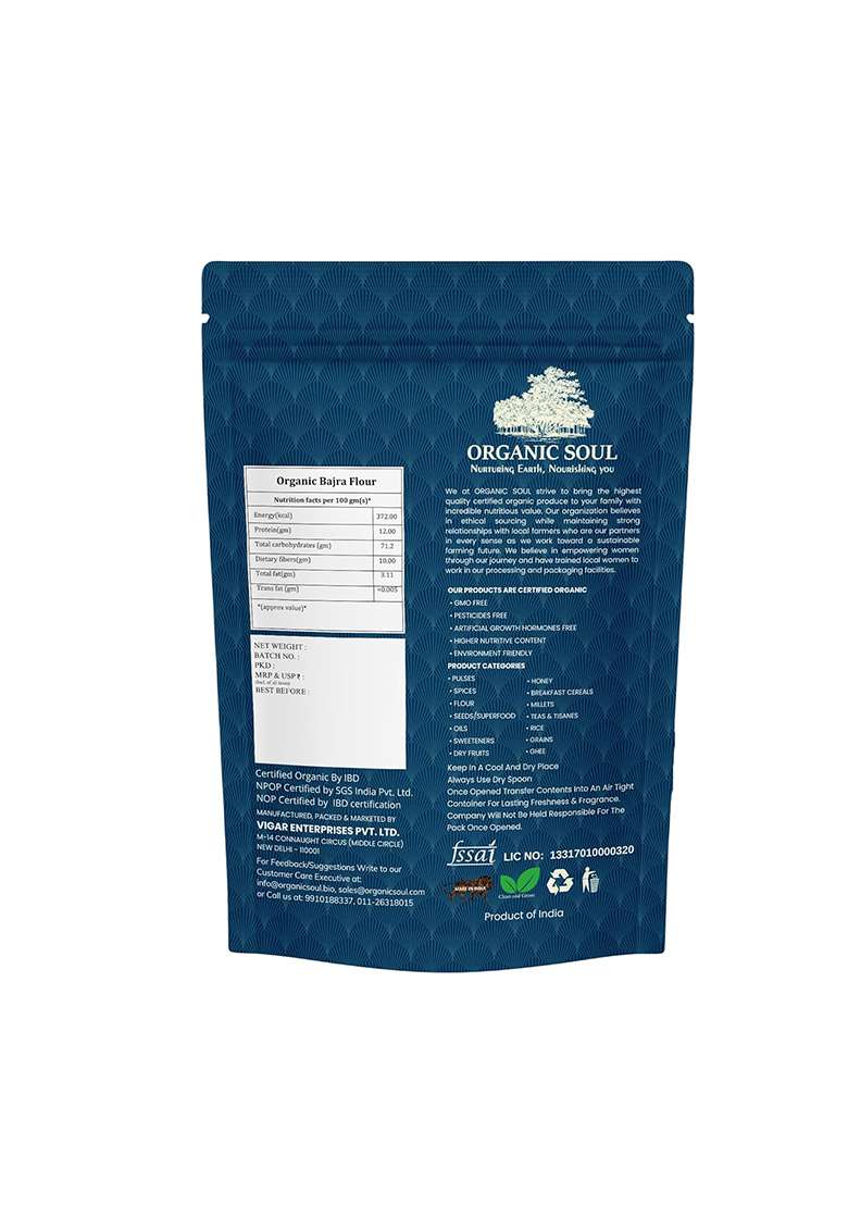 Organic Soul Bajra Flour 900Gram Pearl Millet Gluten Free | Rich In Magnesium Iron Calcium And Fiber Npop Certified I Ceritfied - Indya
