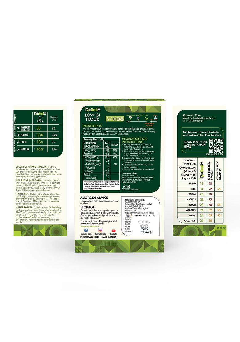 Diahealth Sugar Control Low Gi Atta For Diabetics, 200 Gms, High Protein, High Fiber Flour, Healthy Flour, Pre-Biotic For Weight Loss, 200G Pack Of 1