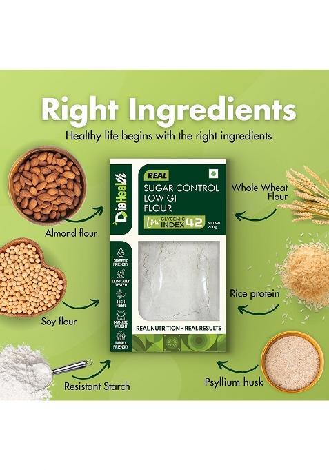 Diahealth Sugar Control Low Gi Atta For Diabetics, 200 Gms, High Protein, High Fiber Flour, Healthy Flour, Pre-Biotic For Weight Loss, 200G Pack Of 1