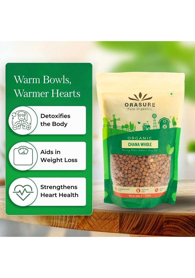 Orasure Organic Whole Kala Chana (Black Chickpeas) | High Protein & Fiber | Ideal For Indian Dishes | Rich In Nutrients & Antioxidants | Perfect For Salads & Curries (Kala Chana-Pack Of 3) - Indya