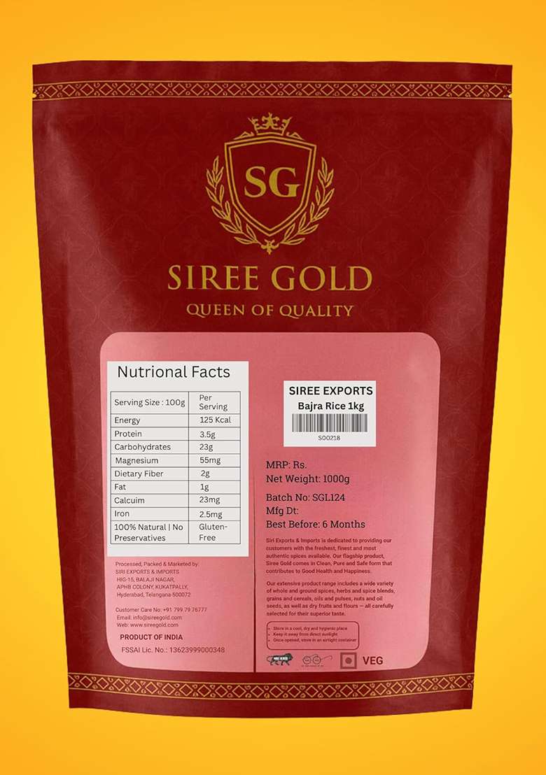 Siree Gold Premium Bajra Millet| Fresh & Pure Pearl Millet Rice | Rich In Fiber, Protein & Minerals | Healthy & Nutritious Grain For Khichdi, Porridge & Daily Meals – 1Kg - Indya