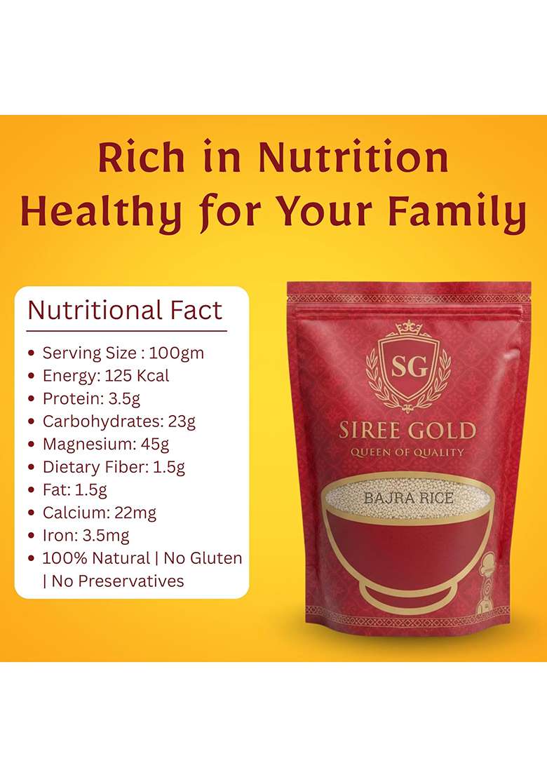 Siree Gold Premium Bajra Millet| Fresh & Pure Pearl Millet Rice | Rich In Fiber, Protein & Minerals | Healthy & Nutritious Grain For Khichdi, Porridge & Daily Meals – 1Kg - Indya