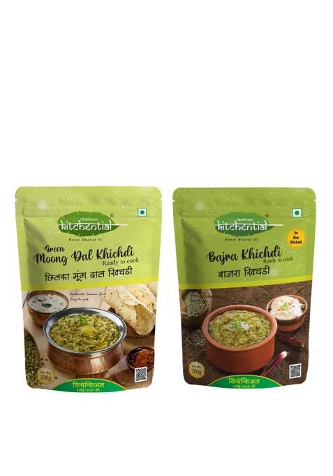 Kitchential Green Moong Dal Khichdi & Bajra (Pearl Millet) Khichdi Combo | Ready To Cook | Nutritious Meal (Pack Of 2-400 Gm)