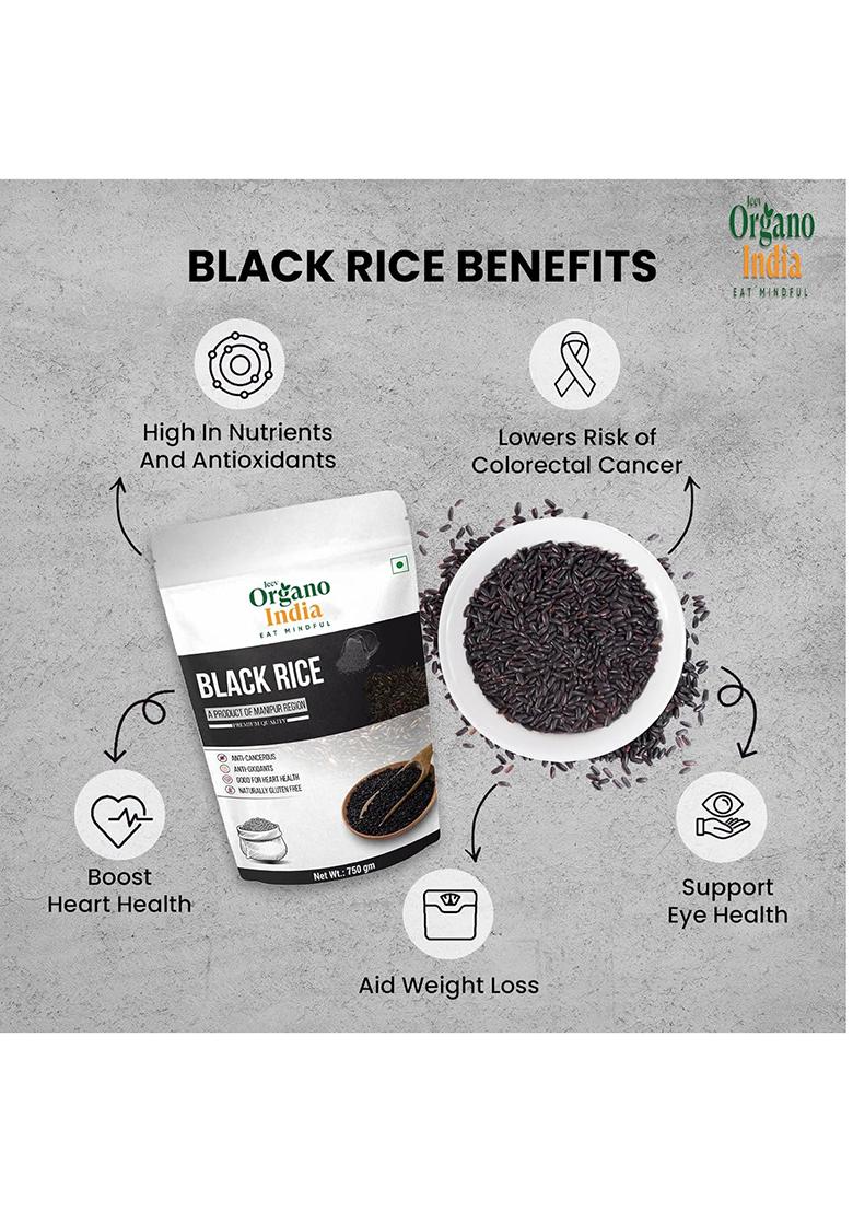 Organo India Black Rice-Chak-Hao | Aromatic Black Rice | Manipuri Authentic Chak-Hao Rice| 750Gm