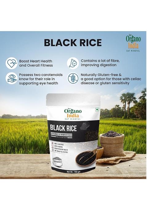 Organo India Black Rice-Chak-Hao | Aromatic Black Rice | Manipuri Authentic Chak-Hao Rice| 750Gm