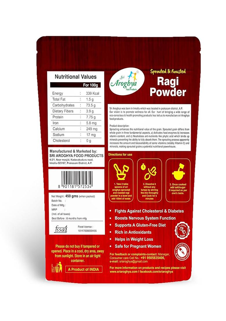 Sri Aroghya Sprouted And Roasted Ragi Powder 450G (Pack Of 2)